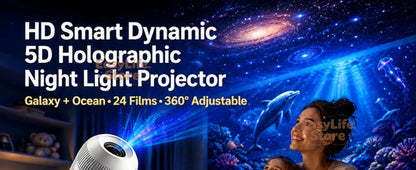 HD Smart Dynamic 5D Holographic Night Light Projector, 2-in-1 Galaxy Star and Ocean Projector with 24 Films for Bedroom Decor