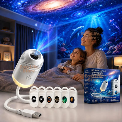 HD Smart Dynamic 5D Holographic Night Light Projector, 2-in-1 Galaxy Star and Ocean Projector with 24 Films for Bedroom Decor