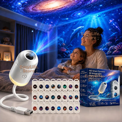 HD Smart Dynamic 5D Holographic Night Light Projector, 2-in-1 Galaxy Star and Ocean Projector with 24 Films for Bedroom Decor