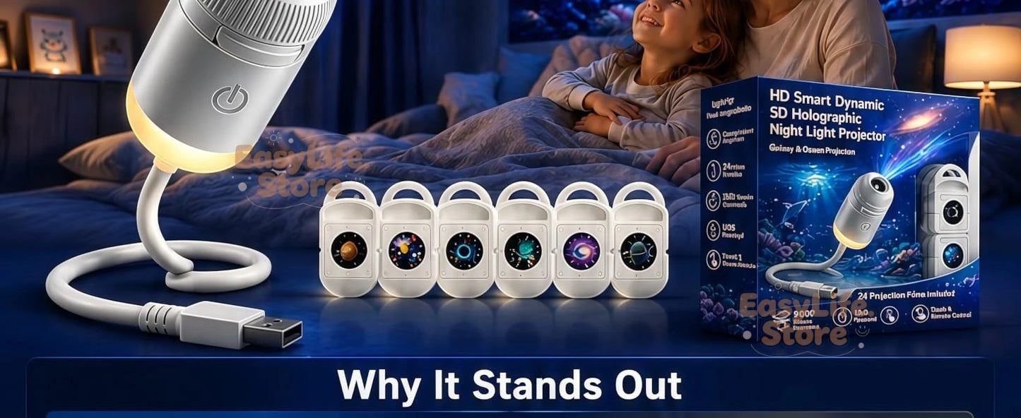 HD Smart Dynamic 5D Holographic Night Light Projector, 2-in-1 Galaxy Star and Ocean Projector with 24 Films for Bedroom Decor